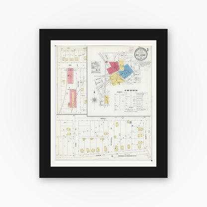Old map wall art mockup — black gallery frame with white mat — Sanborn Fire Insurance Map from West Chicago, Du Page County, Illinois (1905) - Complete Map Set