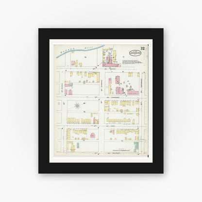 Old map wall art mockup — black gallery frame with white mat — Sanborn Fire Insurance Map from Lansingburg, Rensselaer County, New York (1892), Sheet #0012