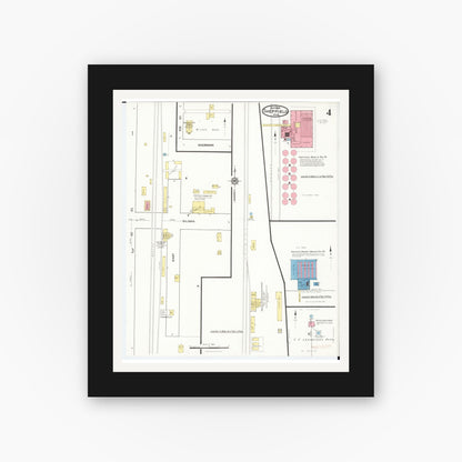Old map wall art mockup — black gallery frame with white mat — Sanborn Fire Insurance Map from Sheffield, Franklin County, Iowa (1916), Sheet #0004