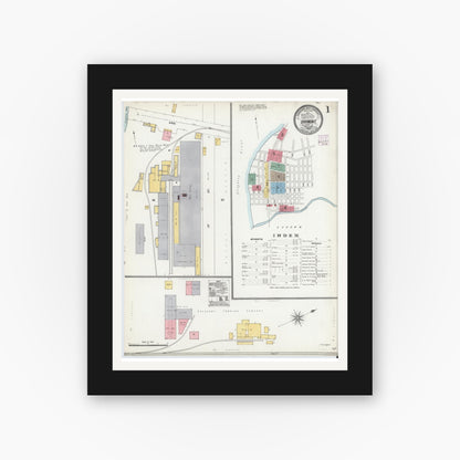 Old map wall art mockup — black gallery frame with white mat — Sanborn Fire Insurance Map from Oakmont, Allegheny County, Pennsylvania (1905) - Complete Map Set