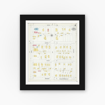 Old map wall art mockup — black gallery frame with white mat — Sanborn Fire Insurance Map from Kankakee, Kankakee County, Illinois (1901), Sheet #0003
