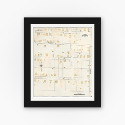 Old map wall art mockup — black gallery frame with white mat — Sanborn Fire Insurance Map from Ferris, Ellis County, Texas (1941), Sheet #0003