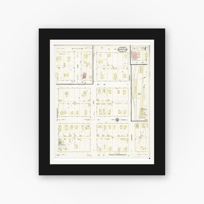 Old map wall art mockup — black gallery frame with white mat — Sanborn Fire Insurance Map from Mapleton, Monona County, Iowa (1915), Sheet #0004