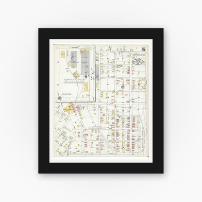 Old map wall art mockup — black gallery frame with white mat — Sanborn Fire Insurance Map from Saint Charles, Saint Charles County, Missouri (1917), Sheet #0015