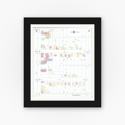 Old map wall art mockup — black gallery frame with white mat — Sanborn Fire Insurance Map from Minster, Auglaize County, Ohio (1951), Sheet #0004