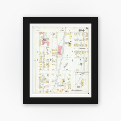 Old map wall art mockup — black gallery frame with white mat — Sanborn Fire Insurance Map from Miamisburg, Montgomery County, Ohio (1901), Sheet #0005