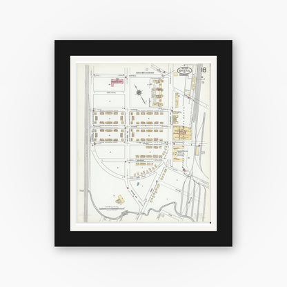 Old map wall art mockup — black gallery frame with white mat — Sanborn Fire Insurance Map from Bristol, Bucks County, Pennsylvania (1927), Sheet #0018