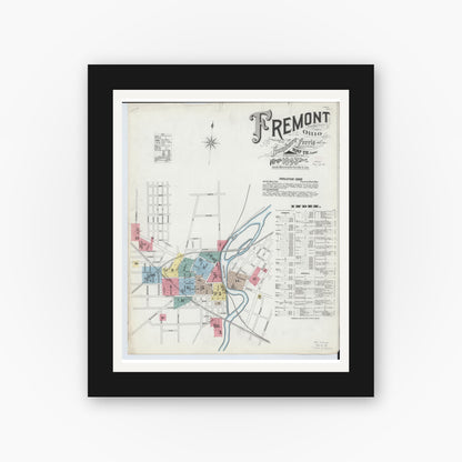 Old map wall art mockup — black gallery frame with white mat — Sanborn Fire Insurance Map from Fremont, Sandusky County, Ohio (1893) - Complete Map Set