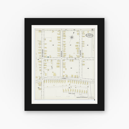Old map wall art mockup — black gallery frame with white mat — Sanborn Fire Insurance Map from Plymouth, Luzerne County, Pennsylvania (1891), Sheet #0008