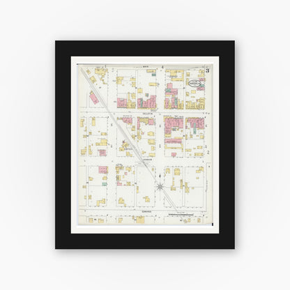 Old map wall art mockup — black gallery frame with white mat — Sanborn Fire Insurance Map from Vandalia, Fayette County, Illinois (1898), Sheet #0003