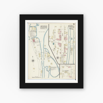 Old map wall art mockup — black gallery frame with white mat — Sanborn Fire Insurance Map from Coshocton, Coshocton County, Ohio (1884), Sheet #0005