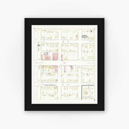 Old map wall art mockup — black gallery frame with white mat — Sanborn Fire Insurance Map from Manilla, Crawford County, Iowa (1914), Sheet #0002