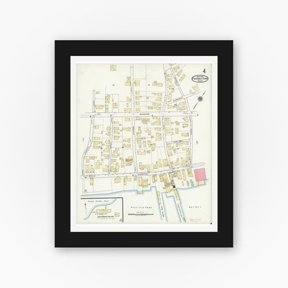 Old map wall art mockup — black gallery frame with white mat — Sanborn Fire Insurance Map from Provincetown, Barnstable County, Massachusetts (1919), Sheet #0004