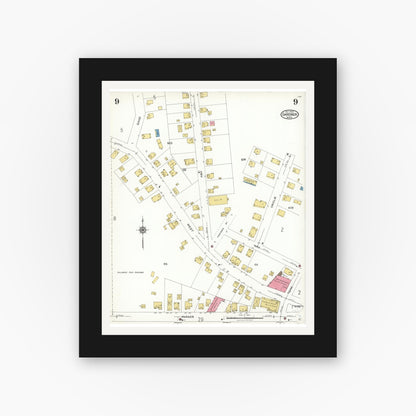 Old map wall art mockup — black gallery frame with white mat — Sanborn Fire Insurance Map from Gardner, Worcester County, Massachusetts (1923), Sheet #0009