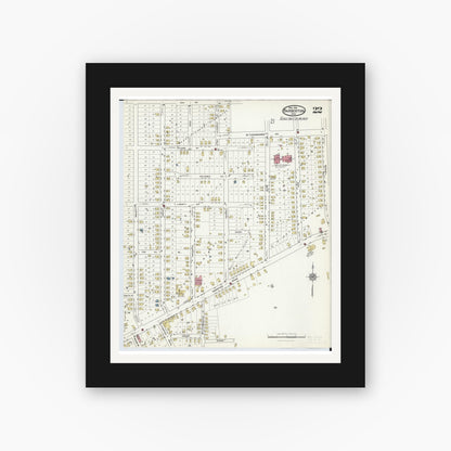 Old map wall art mockup — black gallery frame with white mat — Sanborn Fire Insurance Map from Barberton, Summit County, Ohio (1916), Sheet #0022