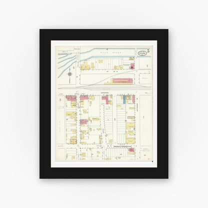 Old map wall art mockup — black gallery frame with white mat — Sanborn Fire Insurance Map from Pulaski, Pulaski County, Virginia (1913), Sheet #0005