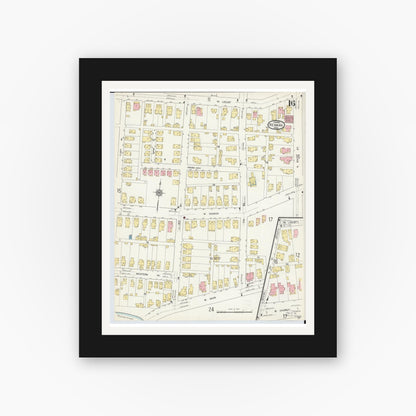 Old map wall art mockup — black gallery frame with white mat — Sanborn Fire Insurance Map from Newark, Licking County, Ohio (1912), Sheet #0016