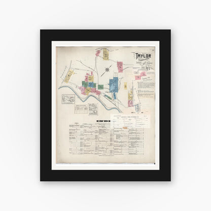 Old map wall art mockup — black gallery frame with white mat — Sanborn Fire Insurance Map from Taylor, Lackawanna County, Pennsylvania (1949), Sheet #0001