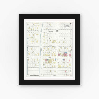 Old map wall art mockup — black gallery frame with white mat — Sanborn Fire Insurance Map from Grafton, Jersey County, Illinois (1914), Sheet #0003