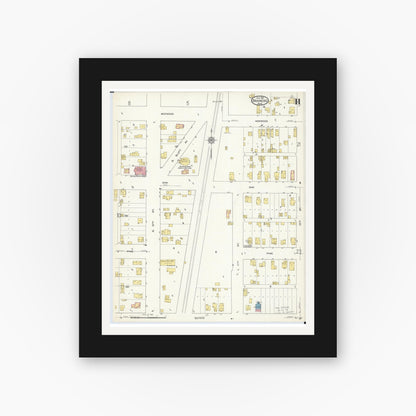 Old map wall art mockup — black gallery frame with white mat — Sanborn Fire Insurance Map from Brainerd, Crow Wing County, Minnesota (1913), Sheet #0011