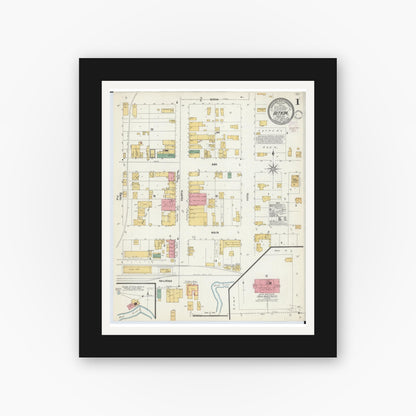 Old map wall art mockup — black gallery frame with white mat — Sanborn Fire Insurance Map from Aitkin, Aitkin County, Minnesota (1902), Sheet #0001