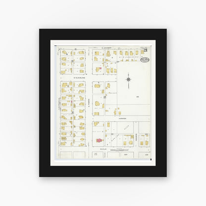 Old map wall art mockup — black gallery frame with white mat — Sanborn Fire Insurance Map from Delphos, Van Wert And Allen Counties, Ohio (1921), Sheet #0021