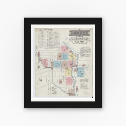 Old map wall art mockup — black gallery frame with white mat — Sanborn Fire Insurance Map from Piqua, Miami County, Ohio (1887) - Complete Map Set