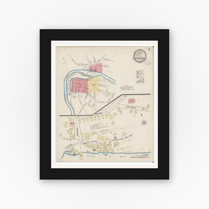 Old map wall art mockup — black gallery frame with white mat — Sanborn Fire Insurance Map from Chicopee Falls, Hampden County, Massachusetts (1885) - Complete Map Set