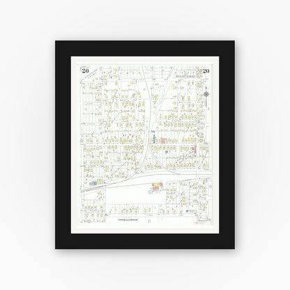 Old map wall art mockup — black gallery frame with white mat — Sanborn Fire Insurance Map from Herrin, Williamson County, Illinois (1941), Sheet #0020