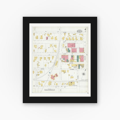 Old map wall art mockup — black gallery frame with white mat — Sanborn Fire Insurance Map from Brenham, Washington County, Texas (1906), Sheet #0004