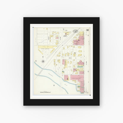 Old map wall art mockup — black gallery frame with white mat — Sanborn Fire Insurance Map from Findlay, Hancock County, Ohio (1908), Sheet #0012