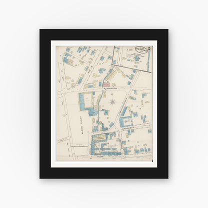 Old map wall art mockup — black gallery frame with white mat — Sanborn Fire Insurance Map from San Antonio, Bexar County, Texas (1885), Sheet #0002
