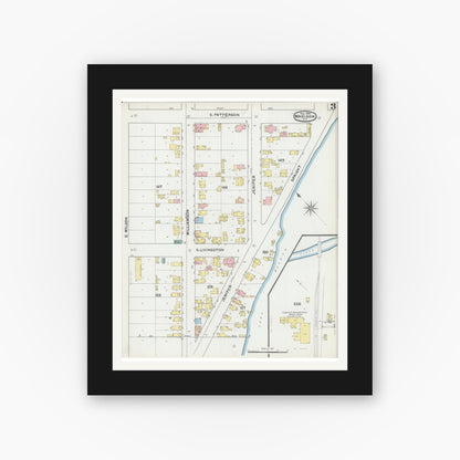 Old map wall art mockup — black gallery frame with white mat — Sanborn Fire Insurance Map from Madison, Dane County, Wisconsin (1892), Sheet #0003