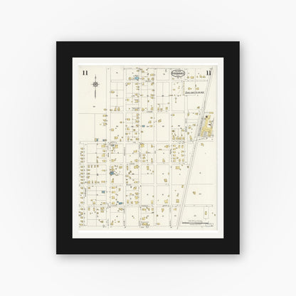 Old map wall art mockup — black gallery frame with white mat — Sanborn Fire Insurance Map from Kissimmee, Osceola County, Florida (1926), Sheet #0011