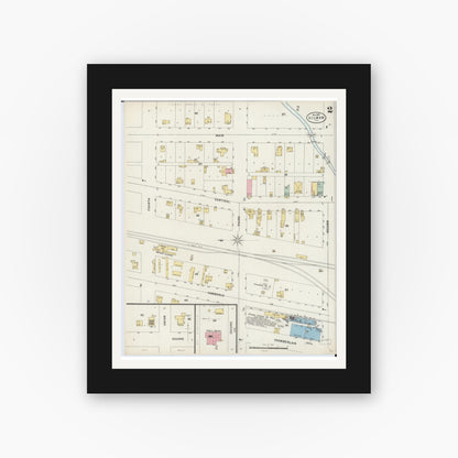 Old map wall art mockup — black gallery frame with white mat — Sanborn Fire Insurance Map from Gilman, Iroquois County, Illinois (1897), Sheet #0002