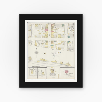 Old map wall art mockup — black gallery frame with white mat — Sanborn Fire Insurance Map from Madison, Lac Qui Parle County, Minnesota (1894), Sheet #0002