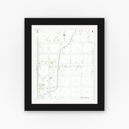 Old map wall art mockup — black gallery frame with white mat — Sanborn Fire Insurance Map from Bastrop, Bastrop County, Texas (1934), Sheet #0004