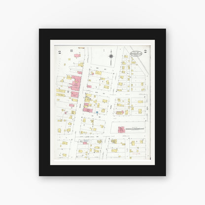 Old map wall art mockup — black gallery frame with white mat — Sanborn Fire Insurance Map from Minnesota Lake, Faribault County, Minnesota (1927), Sheet #0002