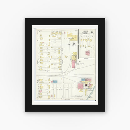 Old map wall art mockup — black gallery frame with white mat — Sanborn Fire Insurance Map from Findlay, Hancock County, Ohio (1908), Sheet #0014