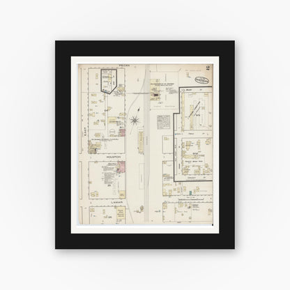 Old map wall art mockup — black gallery frame with white mat — Sanborn Fire Insurance Map from Sherman, Grayson County, Texas (1885), Sheet #0002