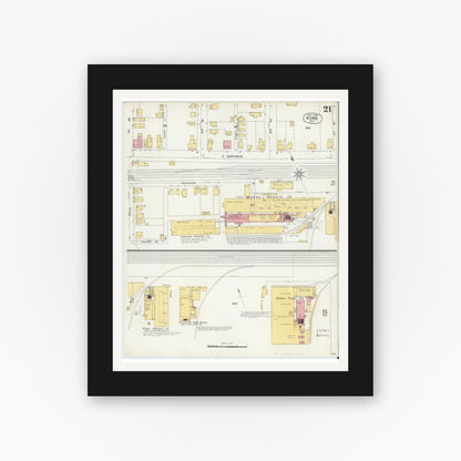 Old map wall art mockup — black gallery frame with white mat — Sanborn Fire Insurance Map from Rome, Oneida County, New York (1904), Sheet #0021