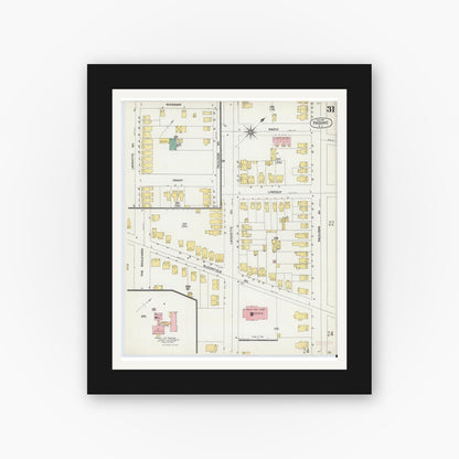Old map wall art mockup — black gallery frame with white mat — Sanborn Fire Insurance Map from Passaic, Passaic County, New Jersey (1903), Sheet #0031