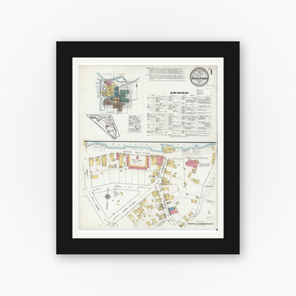Old map wall art mockup — black gallery frame with white mat — Sanborn Fire Insurance Map from Tarpon Springs, Pinellas County, Florida (1919), Sheet #0001