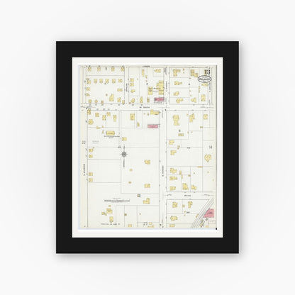 Old map wall art mockup — black gallery frame with white mat — Sanborn Fire Insurance Map from Orlando, Orange County, Florida (1919), Sheet #0013