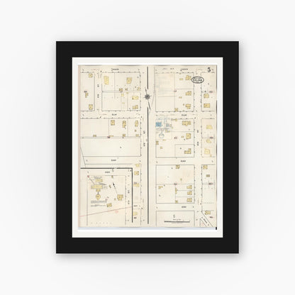 Old map wall art mockup — black gallery frame with white mat — Sanborn Fire Insurance Map from Celina, Collin County, Texas (1944), Sheet #0005
