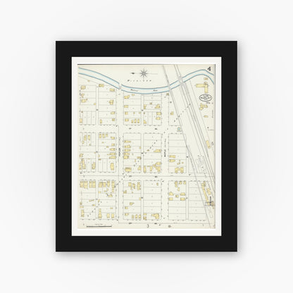 Old map wall art mockup — black gallery frame with white mat — Sanborn Fire Insurance Map from Hurley, Iron County, Wisconsin (1898), Sheet #0004