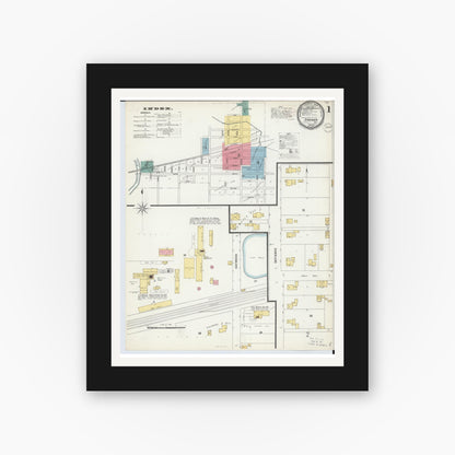 Old map wall art mockup — black gallery frame with white mat — Sanborn Fire Insurance Map from Stryker, Williams County, Ohio (1899), Sheet #0001