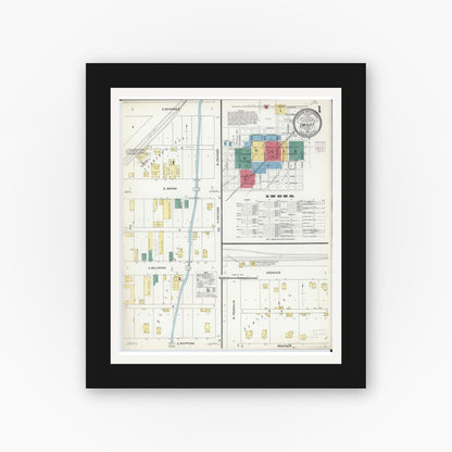 Old map wall art mockup — black gallery frame with white mat — Sanborn Fire Insurance Map from Dwight, Livingston County, Illinois (1907), Sheet #0001