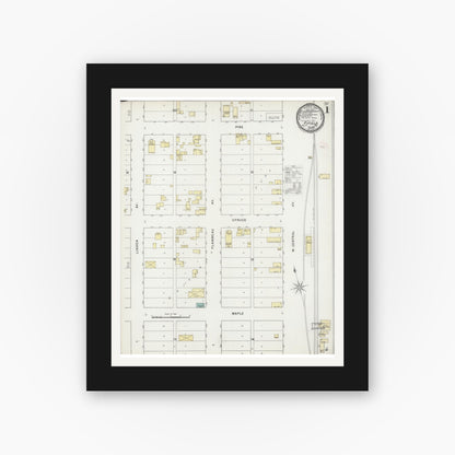 Old map wall art mockup — black gallery frame with white mat — Sanborn Fire Insurance Map from Fifield, Price County, Wisconsin (1894), Sheet #0001