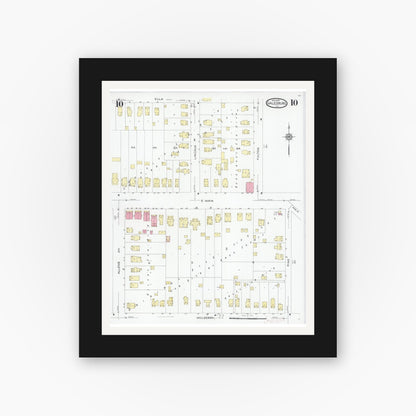Old map wall art mockup — black gallery frame with white mat — Sanborn Fire Insurance Map from Galesburg, Knox County, Illinois (1927), Sheet #0010